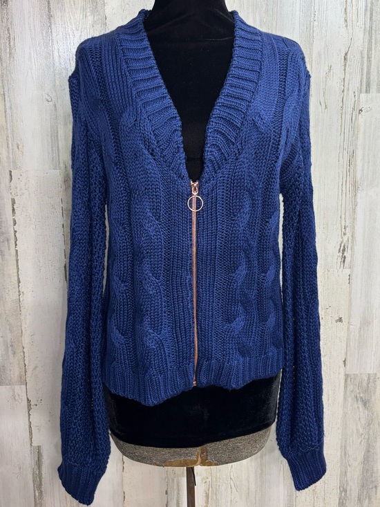 For Love And Lemons Sweaters - For Love And Lemons Navy Cable V-Neck Zip Sweater